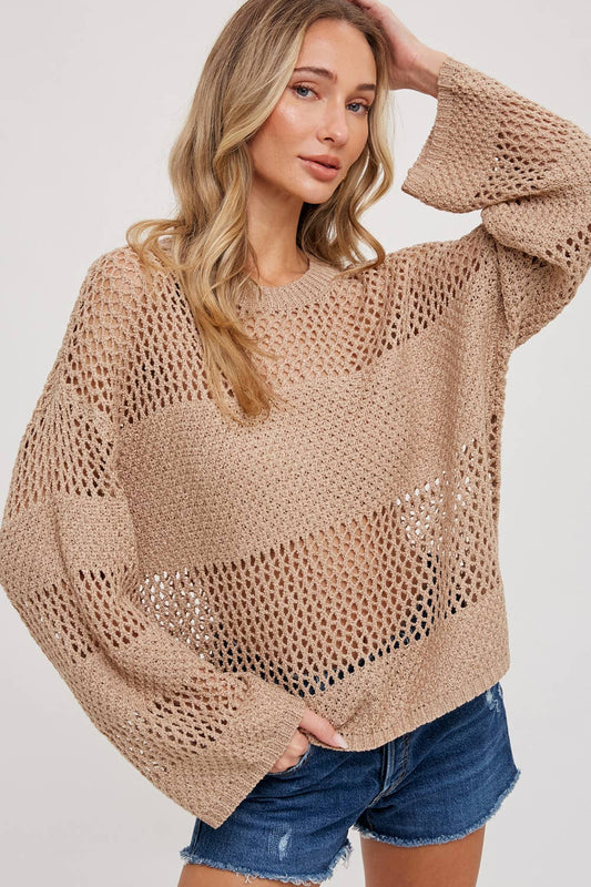 OPEN-KNIT SWEATER PULLOVER - Oversized Round Neck