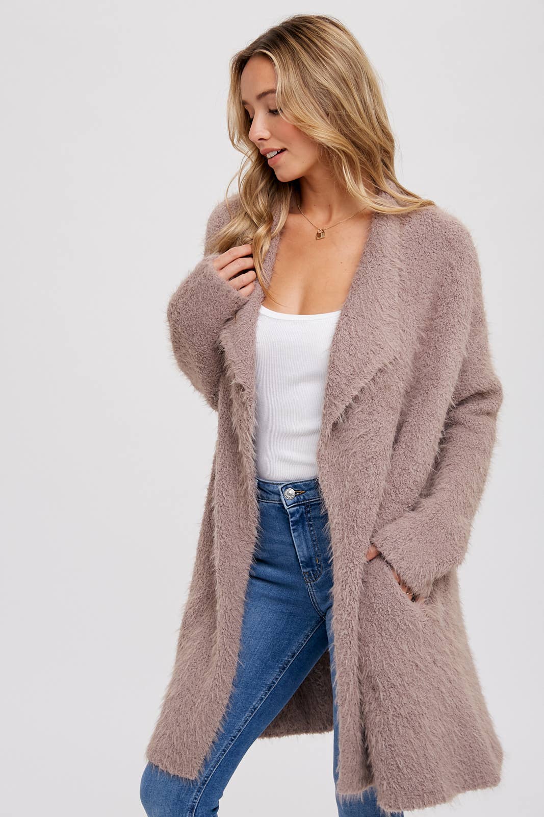 SOFT FUZZY DRAPE FRONT CARDIGAN