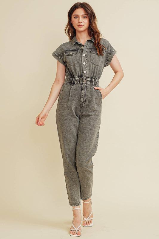 Cap Sleeve Denim Jumpsuit