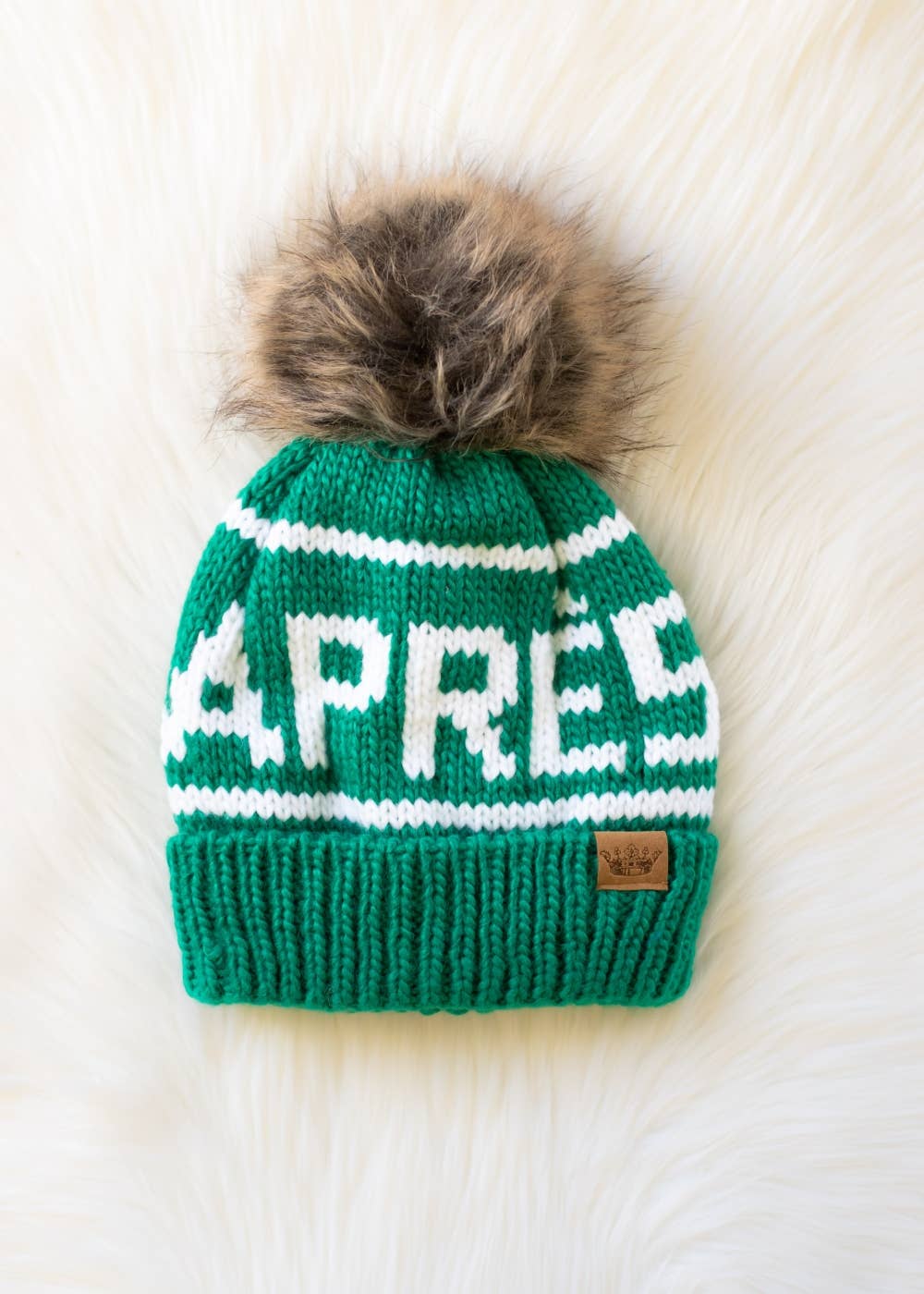 Green & White Apres Pom Hat