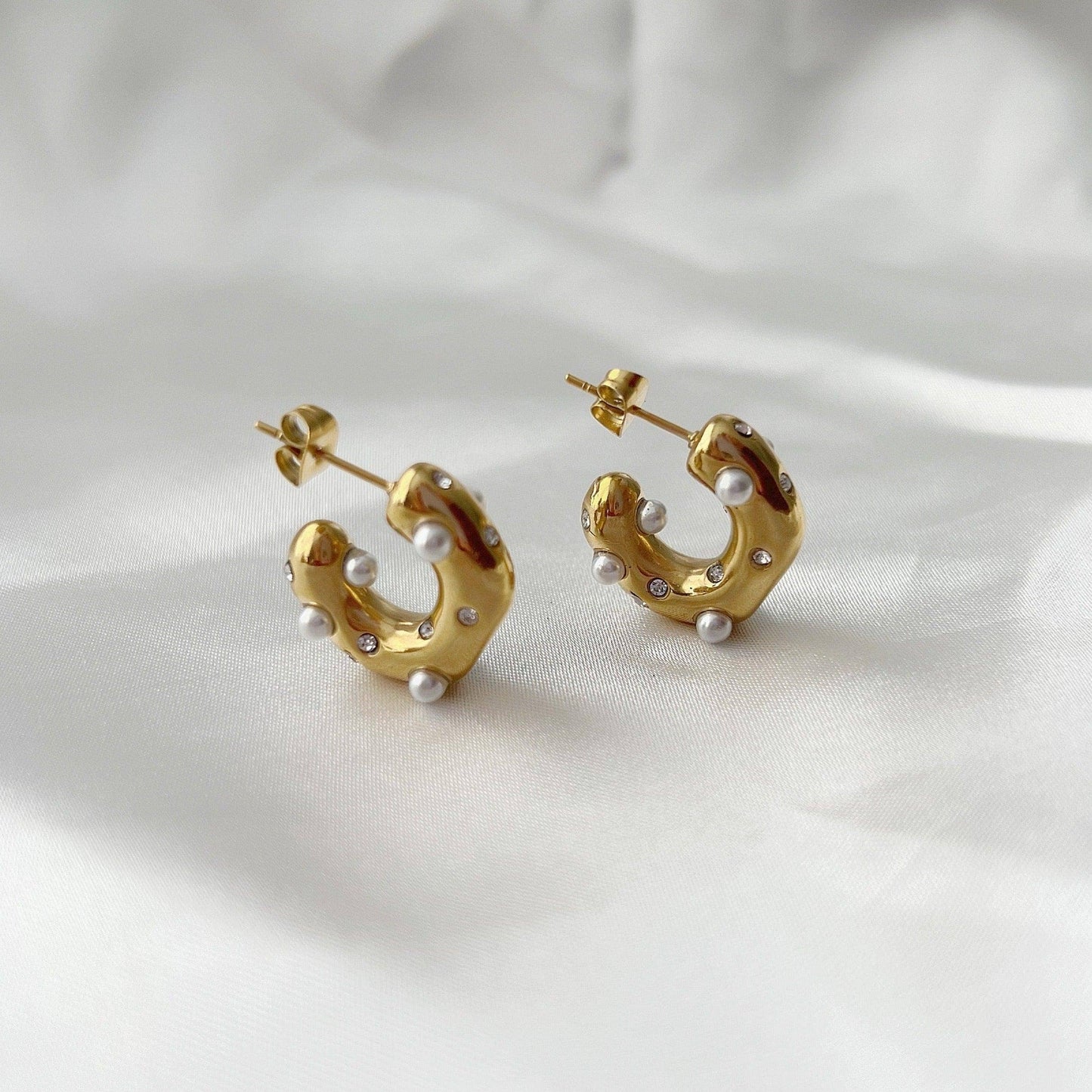Dazzle Hoops - Pearls and CZ | Chunky Hoops