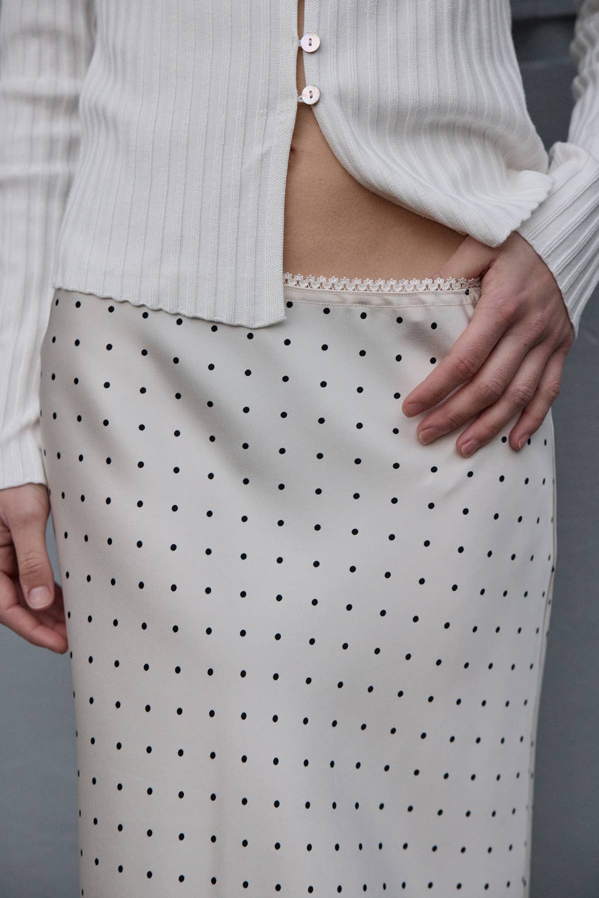 Polka Dot Satin Midi Skirt - RS1077