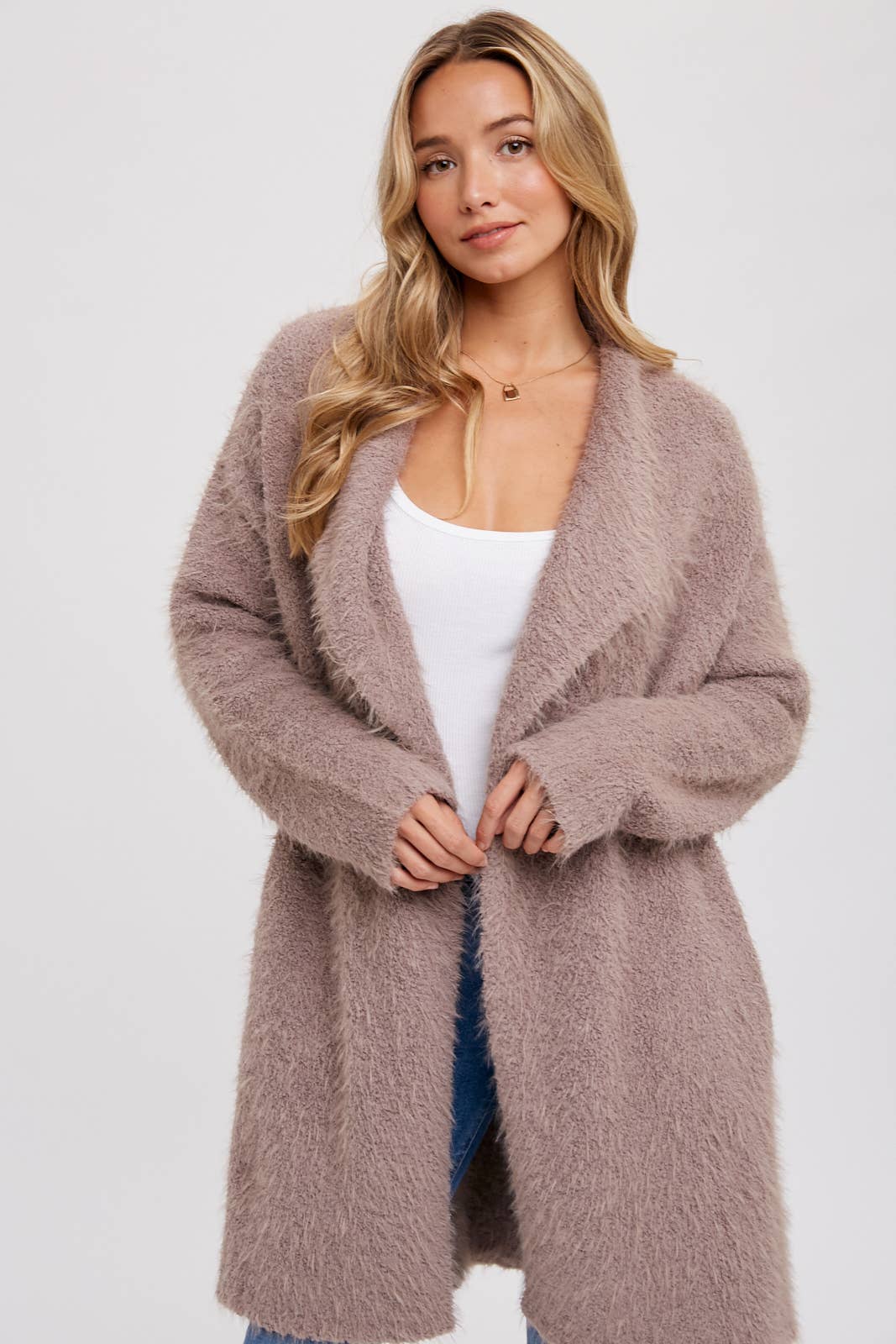 SOFT FUZZY DRAPE FRONT CARDIGAN