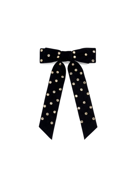 VELVET AND RHINESTONES BOW CLIP - BLACK