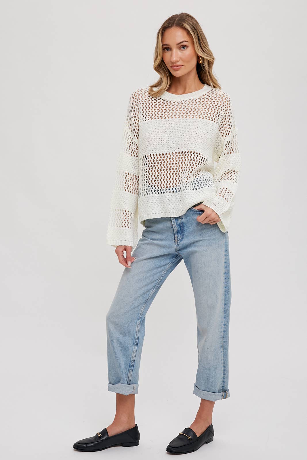 OPEN-KNIT SWEATER PULLOVER - Oversized Round Neck